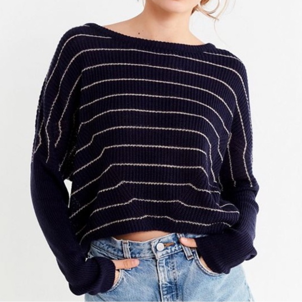 Urban Outfitters Dolman Navy Striped Pullover Sweater